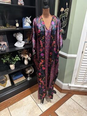 Winlar Peacock Boho Floral Caftan Maxi Dress – One Size – NWT